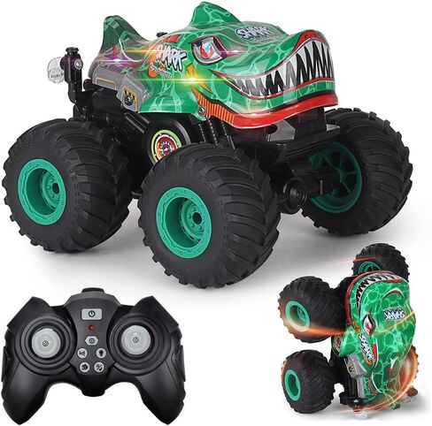 Remote Control Car, 2.4Ghz All Terrain Dinosaur Monster Truck Toys, RC Truck with Music, 3 Lighting Effects, 360 Stunt Capable, All Included Ready to Run, Toy Gifts for Boys and Girls (Green) in Saudi Arabia