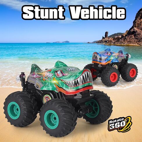 Remote Control Car, 2.4Ghz All Terrain Dinosaur Monster Truck Toys, RC Truck with Music, 3 Lighting Effects, 360 Stunt Capable, All Included Ready to Run, Toy Gifts for Boys and Girls (Green) in Saudi Arabia
