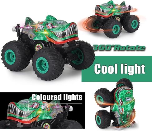 Remote Control Car, 2.4Ghz All Terrain Dinosaur Monster Truck Toys, RC Truck with Music, 3 Lighting Effects, 360 Stunt Capable, All Included Ready to Run, Toy Gifts for Boys and Girls (Green) in Saudi Arabia