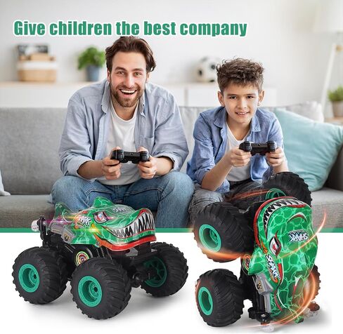 Remote Control Car, 2.4Ghz All Terrain Dinosaur Monster Truck Toys, RC Truck with Music, 3 Lighting Effects, 360 Stunt Capable, All Included Ready to Run, Toy Gifts for Boys and Girls (Green) in Saudi Arabia