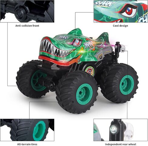 Remote Control Car, 2.4Ghz All Terrain Dinosaur Monster Truck Toys, RC Truck with Music, 3 Lighting Effects, 360 Stunt Capable, All Included Ready to Run, Toy Gifts for Boys and Girls (Green) in Saudi Arabia