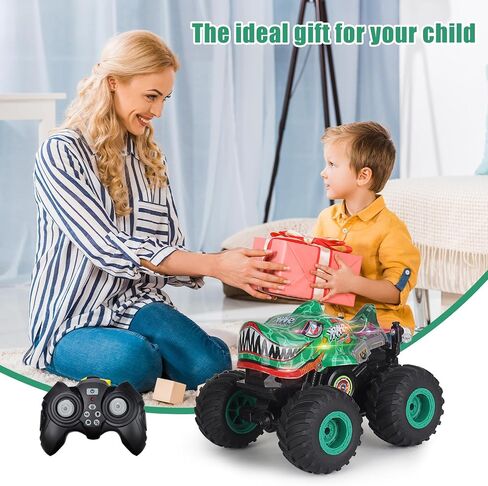 Remote Control Car, 2.4Ghz All Terrain Dinosaur Monster Truck Toys, RC Truck with Music, 3 Lighting Effects, 360 Stunt Capable, All Included Ready to Run, Toy Gifts for Boys and Girls (Green) in Saudi Arabia