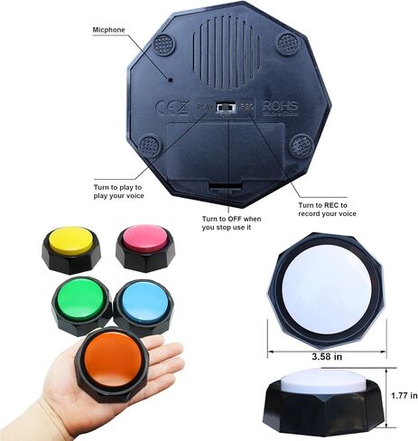 Dog Buttons for Communication + Anti-Slip Mat, 30s Recordable Pet Training Buttons Set with 45 Stickers & Magic Tape (ICats/Dogs/Office Games) (Orange/Yellow/Blue/Green/Pink, 3.58X1.44in) in Saudi Arabia
