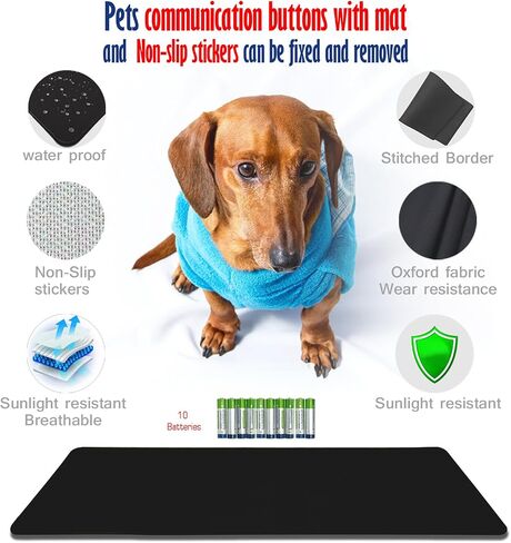Dog Buttons for Communication + Anti-Slip Mat, 30s Recordable Pet Training Buttons Set with 45 Stickers & Magic Tape (ICats/Dogs/Office Games) (Orange/Yellow/Blue/Green/Pink, 3.58X1.44in) in Saudi Arabia