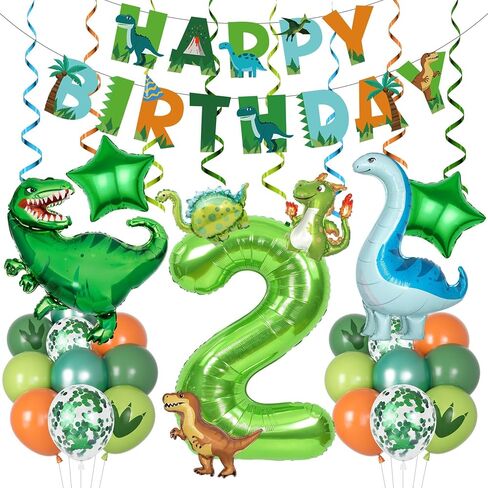 Amandir Dinosaur 3rd Birthday Party Decorations for Boys Girl, Foil Green Star Number 3 Dinosaur Balloons with Happy Birthday Banner Hanging Swirls for Three Rex Dino Baby Shower Kids Party Supplies in Saudi Arabia