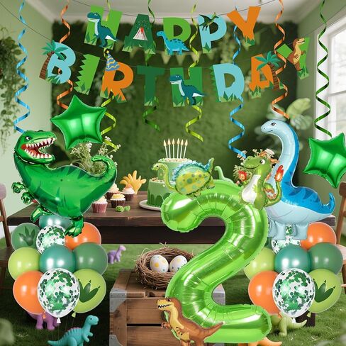 Amandir Dinosaur 3rd Birthday Party Decorations for Boys Girl, Foil Green Star Number 3 Dinosaur Balloons with Happy Birthday Banner Hanging Swirls for Three Rex Dino Baby Shower Kids Party Supplies in Saudi Arabia