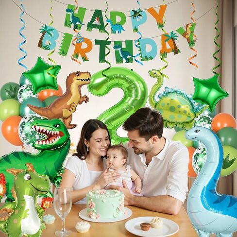 Amandir Dinosaur 3rd Birthday Party Decorations for Boys Girl, Foil Green Star Number 3 Dinosaur Balloons with Happy Birthday Banner Hanging Swirls for Three Rex Dino Baby Shower Kids Party Supplies in Saudi Arabia