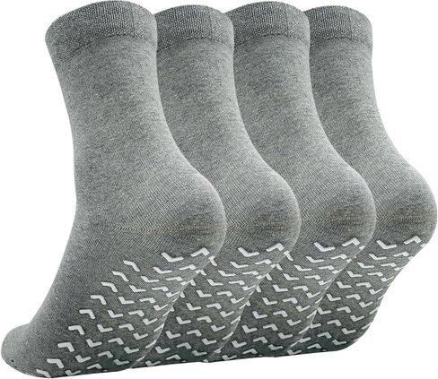 Non Slip Grip Socks for Men - Anti Skid Crew Socks for Women Hospital Grippers Slipper Socks Cotton 9-13 4 Pairs in Saudi Arabia
