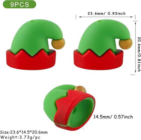 9Pcs 3D Christmas Hats Silicone Beads for Pens, Silicone Focal Beads for Keychain Making Bracelet Necklace Making DIY Craft in Saudi Arabia