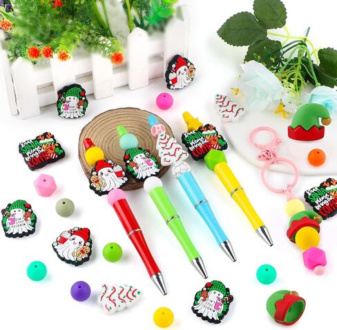9Pcs 3D Christmas Hats Silicone Beads for Pens, Silicone Focal Beads for Keychain Making Bracelet Necklace Making DIY Craft in Saudi Arabia