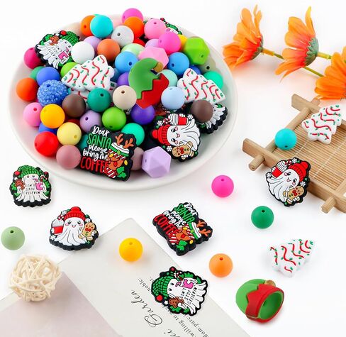9Pcs 3D Christmas Hats Silicone Beads for Pens, Silicone Focal Beads for Keychain Making Bracelet Necklace Making DIY Craft in Saudi Arabia