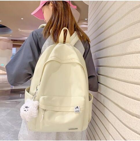 Kawaii Backpack with Cute Accessories Aesthetic 15.6 Inch Laptop Backpack Plush Pendant (Yellow) in Kuwait