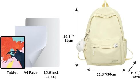 Kawaii Backpack with Cute Accessories Aesthetic 15.6 Inch Laptop Backpack Plush Pendant (Yellow) in Kuwait