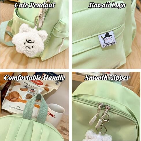Kawaii Backpack with Cute Accessories Aesthetic 15.6 Inch Laptop Backpack Plush Pendant (Yellow) in Kuwait