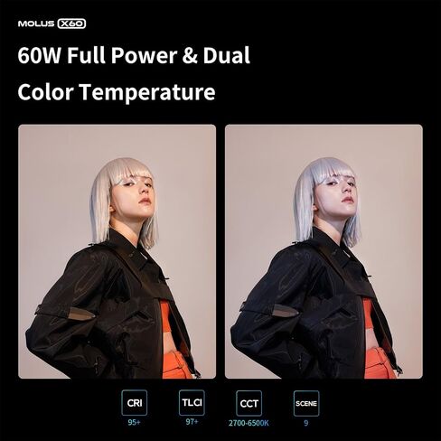 Zhiyun Molus X60 RGB Video Light، 60W 2700-6500K TLCI 98 HSI Mode مع التحكم في تطبيق Bluetooth 15 تأثيرات إضاءة تدعم محول طاقة DC للتصوير الفوتوغرافي في الاستوديو in Saudi Arabia