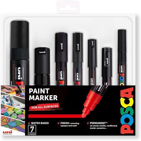 POSCA Black-مجموعة كاملة من 7 أقلام (PC-17K ، PC-8K ، PC-5M ، PC-3M ، PC-1M ، PC-1MR ، PCF-350) in Saudi Arabia