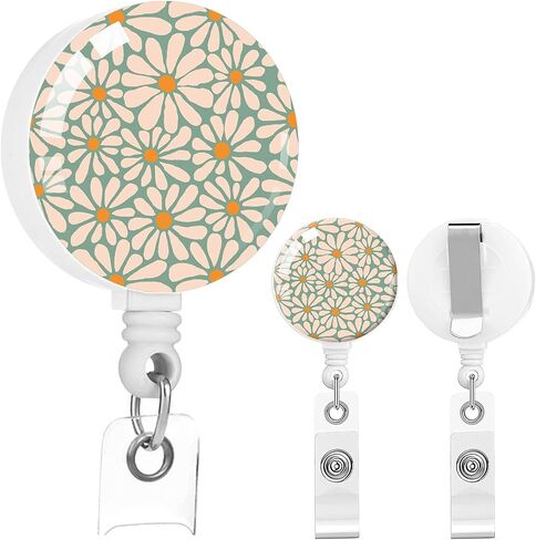 2 Pack Retractable Badge Holders with Clip, Cute ID Card Reels for Nurse, Doctor, Office Worker, Teacher(Green Floral) in Kuwait