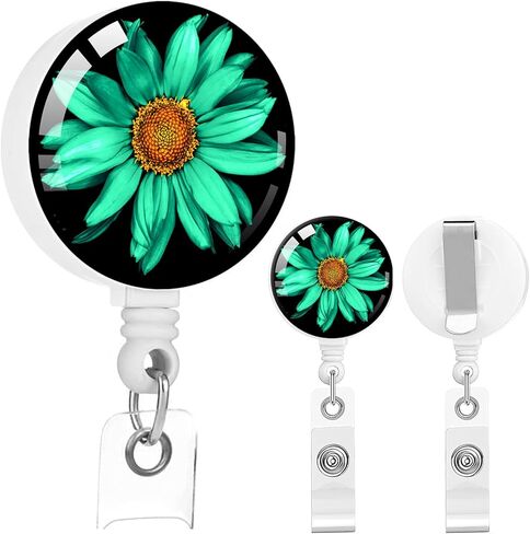 2 حزمة حزمة شارة قابلة للسحب مع مقطع ، بكرات بطاقة هوية لطيف للممرضات ، الطبيب ، عامل المكتب ، المعلم (الأزهار الخضراء) in Kuwait