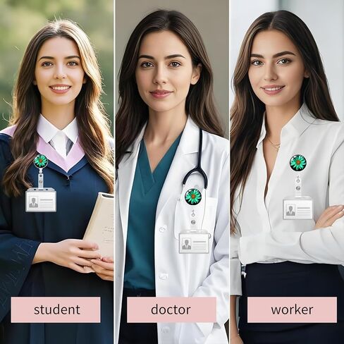 2 حزمة حزمة شارة قابلة للسحب مع مقطع ، بكرات بطاقة هوية لطيف للممرضات ، الطبيب ، عامل المكتب ، المعلم (الأزهار الخضراء) in Kuwait