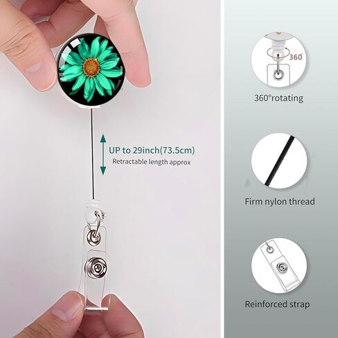 2 حزمة حزمة شارة قابلة للسحب مع مقطع ، بكرات بطاقة هوية لطيف للممرضات ، الطبيب ، عامل المكتب ، المعلم (الأزهار الخضراء) in Kuwait