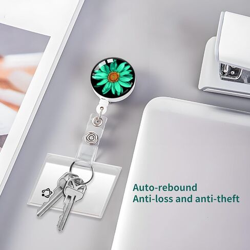 2 حزمة حزمة شارة قابلة للسحب مع مقطع ، بكرات بطاقة هوية لطيف للممرضات ، الطبيب ، عامل المكتب ، المعلم (الأزهار الخضراء) in Kuwait