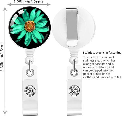 2 حزمة حزمة شارة قابلة للسحب مع مقطع ، بكرات بطاقة هوية لطيف للممرضات ، الطبيب ، عامل المكتب ، المعلم (الأزهار الخضراء) in Kuwait