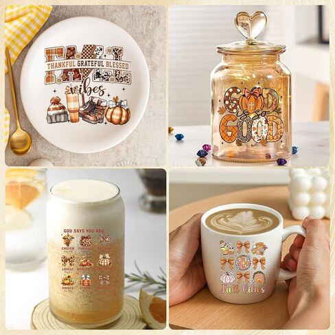 UV DTF Cup Wrap Transfer Stickers: 20 Pcs Fall Vibes Uvdtf Cup Wraps for 16 oz Glass, Pumpkin Season Transfer Stickers, Autumn Bow UV DTF Decals Waterproof Rub On Transfers for Women Girls DIY Crafts in Saudi Arabia