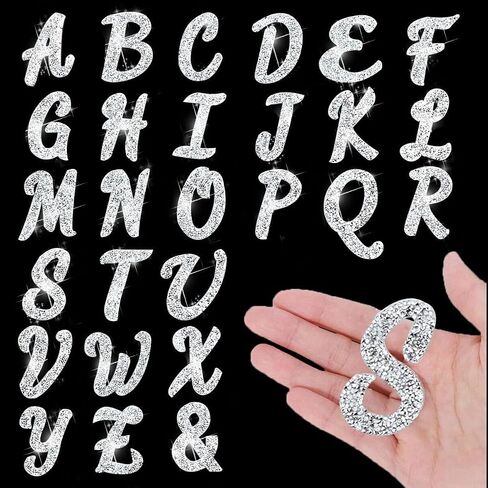 33Pcs Italic Font Rhinestone Letter Stickers, 6.5cm Adhesive A-Z Bling Glitter Sticker Letters, Peel & Stick Rhinestone Letter Patches for Clothes, Art Crafts, DIY Decor, Includes Extra Bling Letters in Saudi Arabia