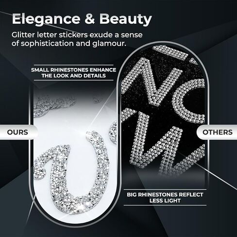 33Pcs Italic Font Rhinestone Letter Stickers, 6.5cm Adhesive A-Z Bling Glitter Sticker Letters, Peel & Stick Rhinestone Letter Patches for Clothes, Art Crafts, DIY Decor, Includes Extra Bling Letters in Saudi Arabia
