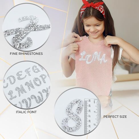 33Pcs Italic Font Rhinestone Letter Stickers, 6.5cm Adhesive A-Z Bling Glitter Sticker Letters, Peel & Stick Rhinestone Letter Patches for Clothes, Art Crafts, DIY Decor, Includes Extra Bling Letters in Saudi Arabia
