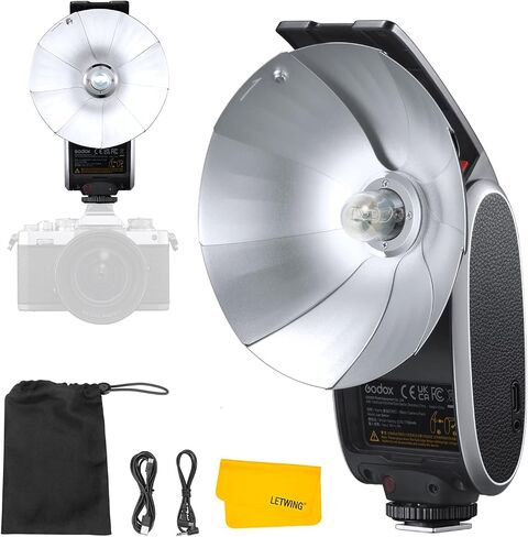 فلاش كاميرا Godox Lux Elf Retro، GN6 6000K±200K CCT، تحكم بصري S1/S2، 5 مستويات قوة فلاش، بطارية مدمجة مع شحن من النوع C، لكاميرات Fujifilm Canon Nikon Olympus Sony Hot-Shoe in Saudi Arabia