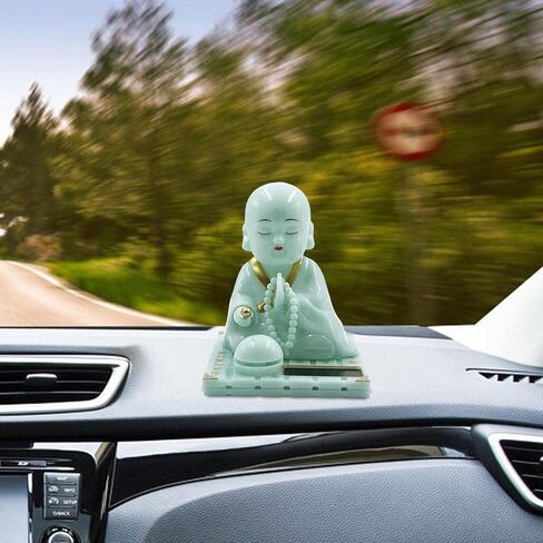 Little Monk Figurine, Solar Dancing Toys Shaking Head Dolls, Buddha Monks Statue Car Ornament, Bobble Head Toy for Home Office Desk Decor, Green, S in Kuwait