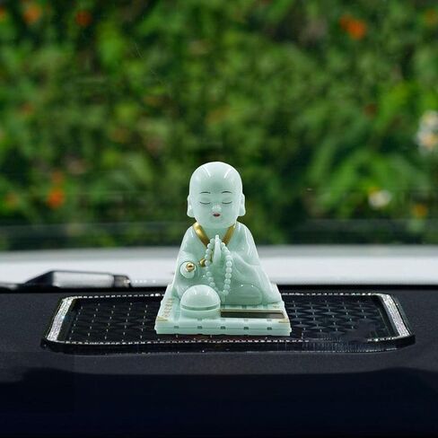 Little Monk Figurine, Solar Dancing Toys Shaking Head Dolls, Buddha Monks Statue Car Ornament, Bobble Head Toy for Home Office Desk Decor, Green, S in Kuwait