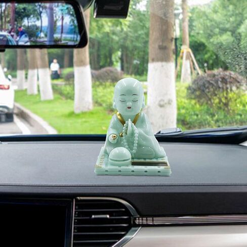 Little Monk Figurine, Solar Dancing Toys Shaking Head Dolls, Buddha Monks Statue Car Ornament, Bobble Head Toy for Home Office Desk Decor, Green, S in Kuwait