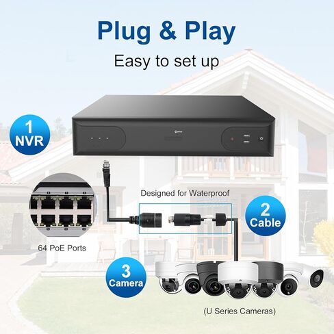 Anpviz 12MP 64 قناة PoE NVR مسجل فيديو شبكي مع اكتشاف الإنسان والمركبات، 64CH H.265 NVR تجاري يدعم 12MP/8MP/6MP/5MP/4MP/3MP/1080P IP PoE مسجل صوت فيديو للأعمال in Kuwait