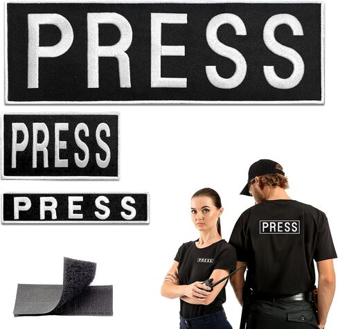 Press Badge Embroidered Patches for Backpacks, Jackets, Press Vest, Photographer Vest - Press Patch with Hook and Loop Patches - Tactical Patches 3.15x9.8 inches, 1x4.5 inches, 3.54x2 inches (Black) in Saudi Arabia