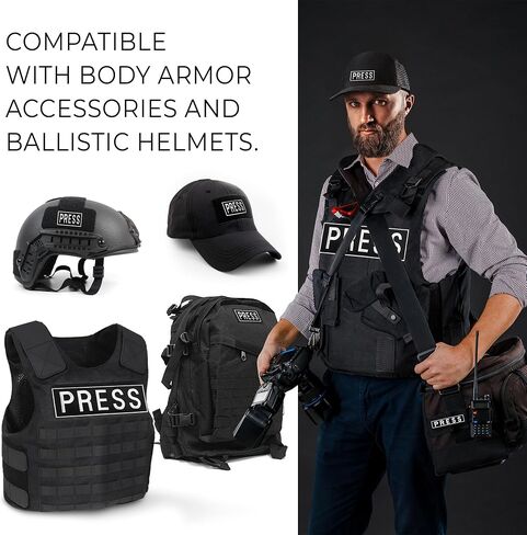 Press Badge Embroidered Patches for Backpacks, Jackets, Press Vest, Photographer Vest - Press Patch with Hook and Loop Patches - Tactical Patches 3.15x9.8 inches, 1x4.5 inches, 3.54x2 inches (Black) in Saudi Arabia