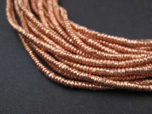 The Bead Chest Copper Heishi Beads 3mm Ethiopian Metal Spacers, Full Strand for Jewelry Making I Approximately 400 Beads in Kuwait