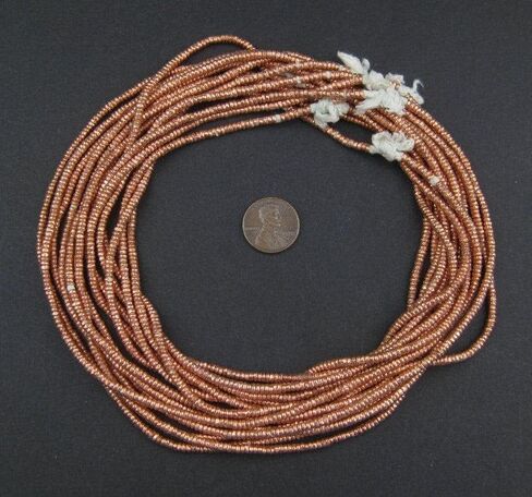 The Bead Chest Copper Heishi Beads 3mm Ethiopian Metal Spacers, Full Strand for Jewelry Making I Approximately 400 Beads in Kuwait