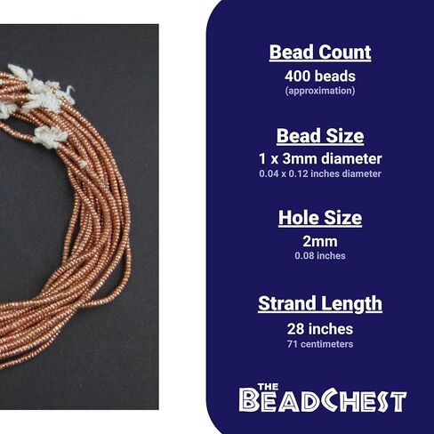 The Bead Chest Copper Heishi Beads 3mm Ethiopian Metal Spacers, Full Strand for Jewelry Making I Approximately 400 Beads in Kuwait