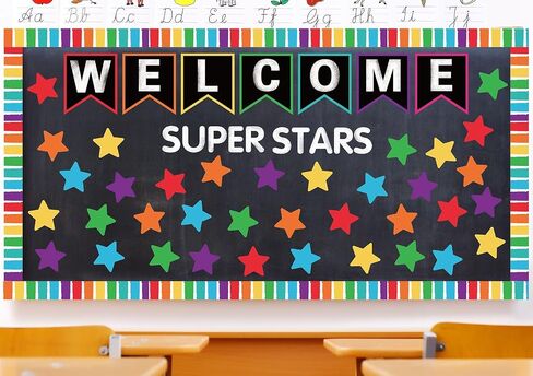 83Pcs Welcome Banner Bulletin Board Decoration Super Stars Paper Cutouts with 200Pcs Glue Points Colorful Bulletin Border Stickers for Back to School Office Home Decor in Saudi Arabia