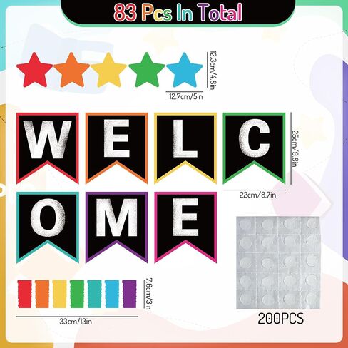 83Pcs Welcome Banner Bulletin Board Decoration Super Stars Paper Cutouts with 200Pcs Glue Points Colorful Bulletin Border Stickers for Back to School Office Home Decor in Saudi Arabia