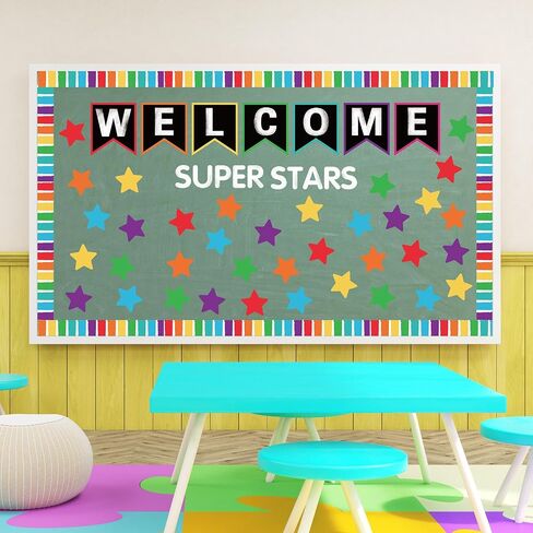 83Pcs Welcome Banner Bulletin Board Decoration Super Stars Paper Cutouts with 200Pcs Glue Points Colorful Bulletin Border Stickers for Back to School Office Home Decor in Saudi Arabia