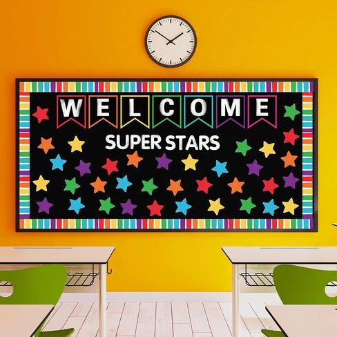 83Pcs Welcome Banner Bulletin Board Decoration Super Stars Paper Cutouts with 200Pcs Glue Points Colorful Bulletin Border Stickers for Back to School Office Home Decor in Saudi Arabia