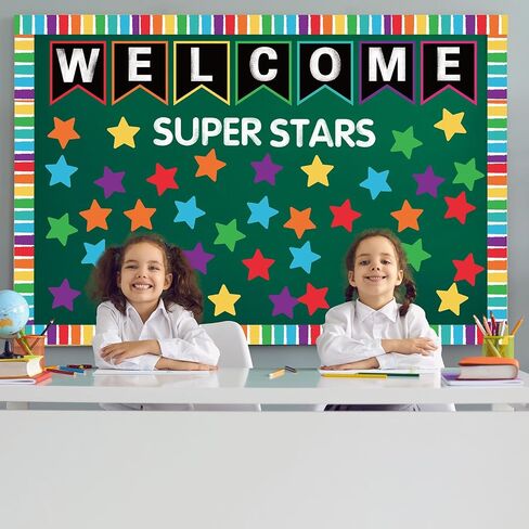 83Pcs Welcome Banner Bulletin Board Decoration Super Stars Paper Cutouts with 200Pcs Glue Points Colorful Bulletin Border Stickers for Back to School Office Home Decor in Saudi Arabia