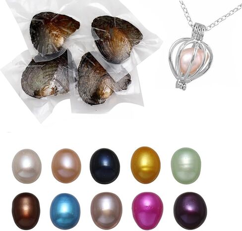 Freshwater Pearl Oyster Cultured Love Wish Round Pearls Various Shining Meaningful Color, Oysters with Pearls Inside with DIY Necklace Pearl Kit Gift for Women in Saudi Arabia