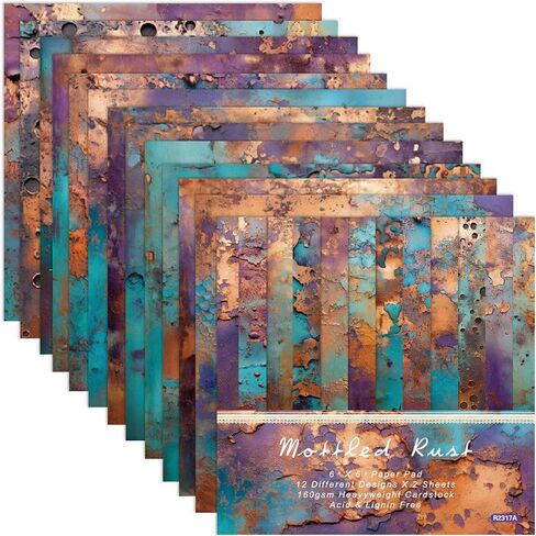 Rust Textures Scrapbook Paper, 24 Sheets Vintage Cardstock Single-Side Pattern 6 Inch Decorative Paper Pad for Junk Journals, Scrapbooking, Collage Art, Paper Crafts - 12 Designs (Pattern 1) in Saudi Arabia
