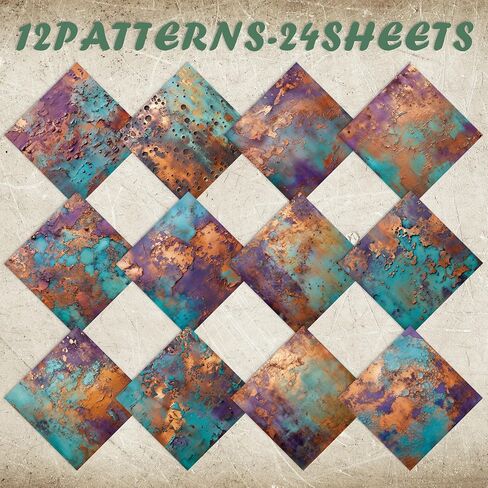 Rust Textures Scrapbook Paper, 24 Sheets Vintage Cardstock Single-Side Pattern 6 Inch Decorative Paper Pad for Junk Journals, Scrapbooking, Collage Art, Paper Crafts - 12 Designs (Pattern 1) in Saudi Arabia