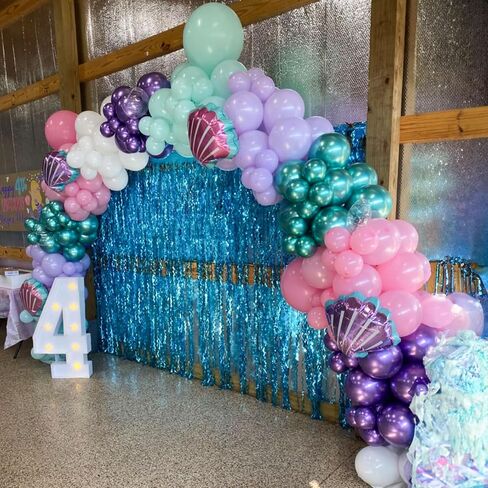 Mermaid Balloon Garland Arch Kit, 106 Packs Metallic Purple Pink Green Blue Latex Balloons with Mermaid Tail Seashell Foil Balloons for Girls Birthday, Baby Shower Party Decorations in Kuwait