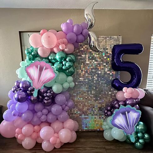 Mermaid Balloon Garland Arch Kit, 106 Packs Metallic Purple Pink Green Blue Latex Balloons with Mermaid Tail Seashell Foil Balloons for Girls Birthday, Baby Shower Party Decorations in Kuwait